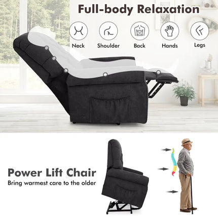 Recliner Chair Sofa for Elderly with Side Pocket and Remote Control-Black - Black - Recliners