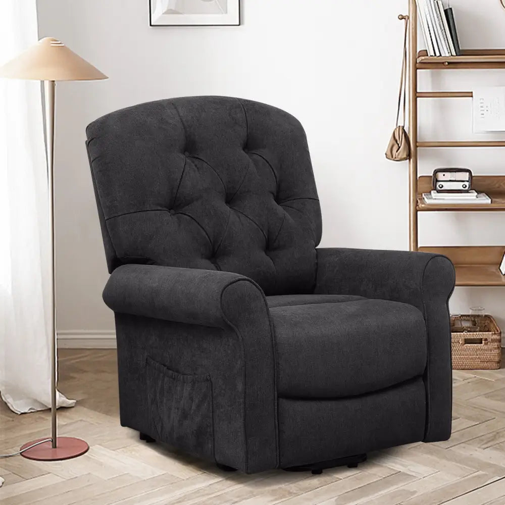 Recliner Chair Sofa for Elderly with Side Pocket and Remote Control-Black - Black - Recliners