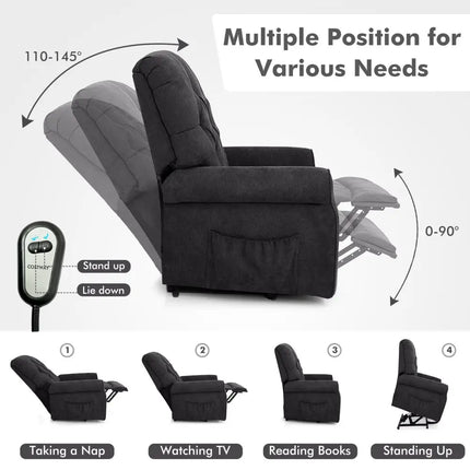 Recliner Chair Sofa for Elderly with Side Pocket and Remote Control-Black - Black - Recliners
