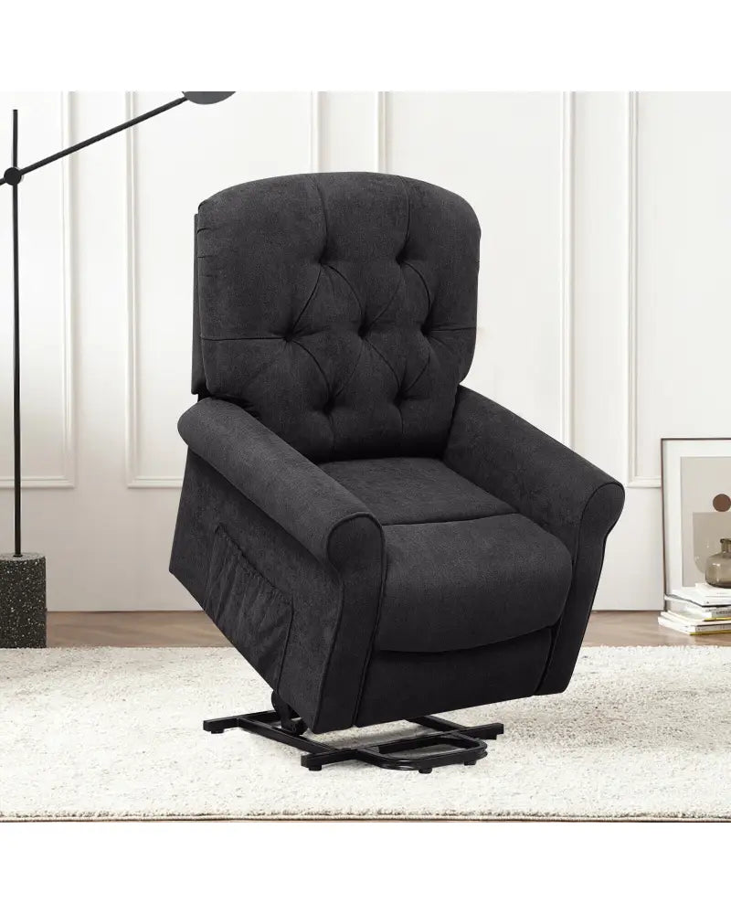 Recliner Chair Sofa for Elderly with Side Pocket and Remote Control-Black - Black - Recliners