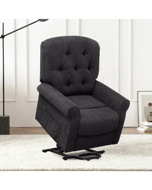 Recliner Chair Sofa for Elderly with Side Pocket and Remote Control-Black - Black - Recliners