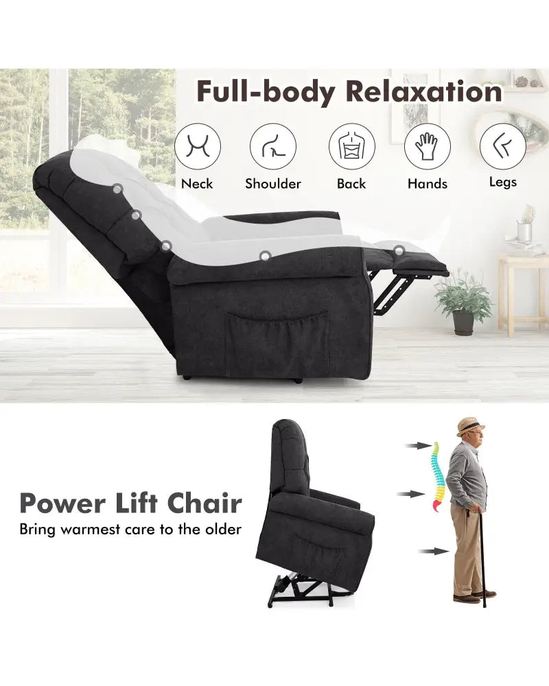Recliner Chair Sofa for Elderly with Side Pocket and Remote Control-Black - Black - Recliners