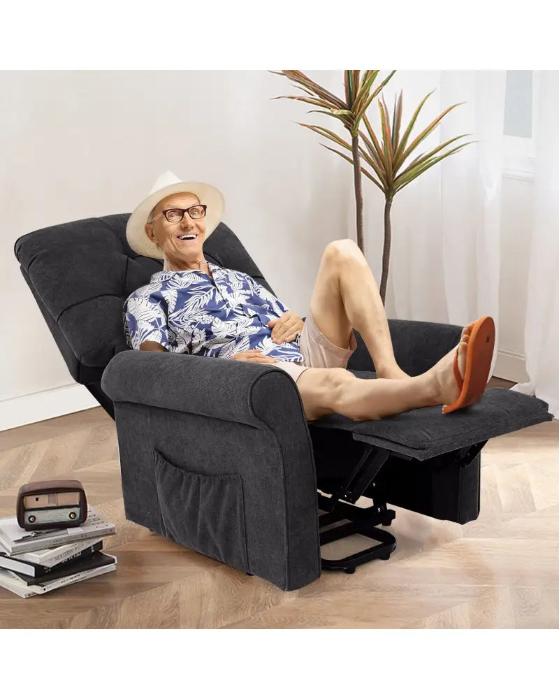 Recliner Chair Sofa for Elderly with Side Pocket and Remote Control-Black - Black - Recliners