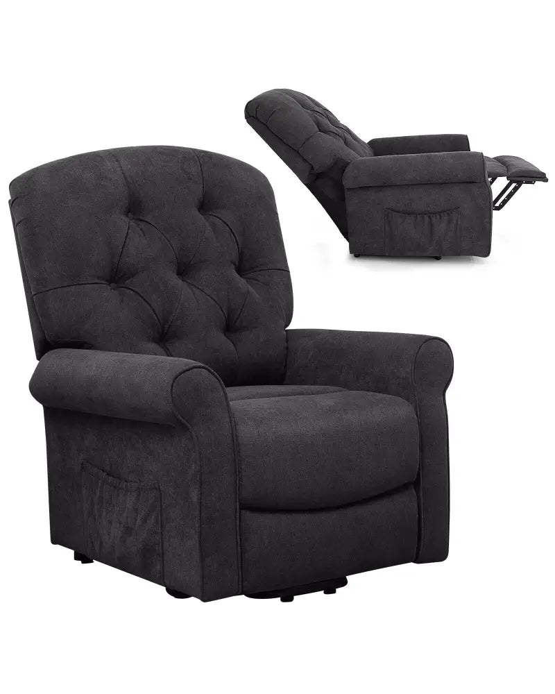 Recliner Chair Sofa for Elderly with Side Pocket and Remote Control-Black - Black - Recliners