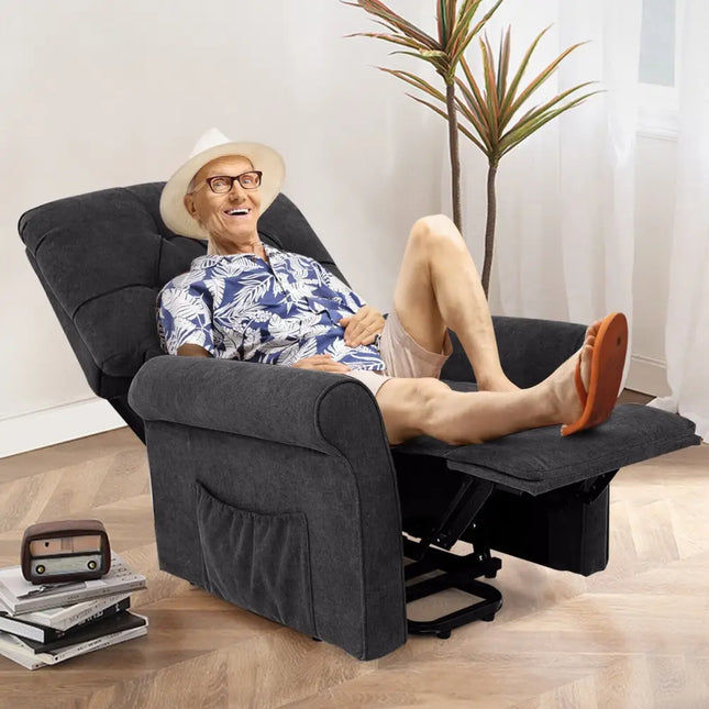 Recliner Chair Sofa for Elderly with Side Pocket and Remote Control-Black - Black - Recliners