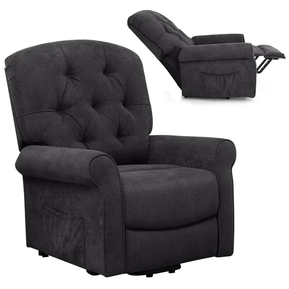 Recliner Chair Sofa for Elderly with Side Pocket and Remote Control-Black - Black - Recliners