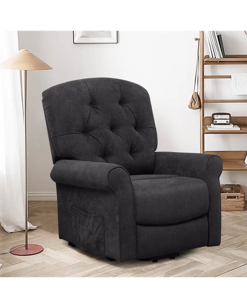Recliner Chair Sofa for Elderly with Side Pocket and Remote Control-Black - Black - Recliners