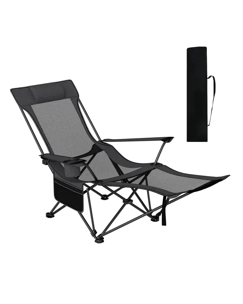 Reclining Camping Chair with Removable Footrest and Adjustable Backrest-Gray - Gray - Camping Furniture