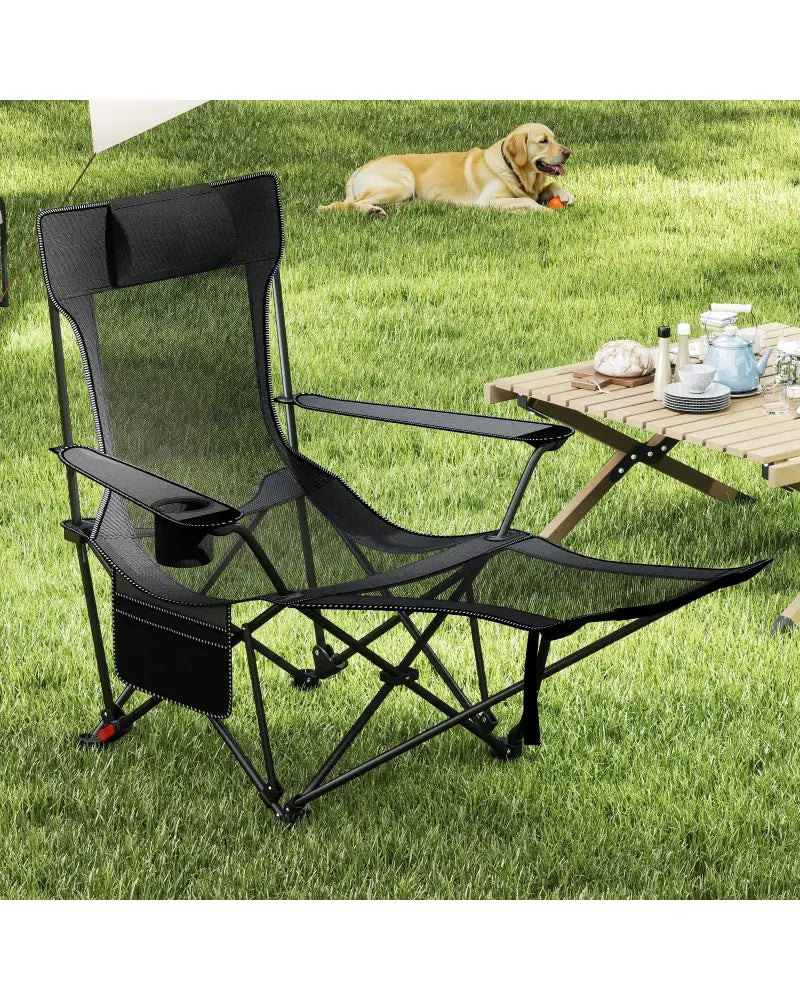 Reclining Camping Chair with Removable Footrest and Adjustable Backrest-Gray - Gray - Camping Furniture