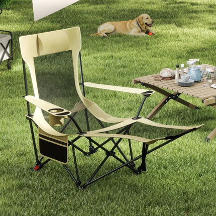 Reclining Camping Chair with Removable Footrest and Adjustable Backrest-Green - Green - Camping Furniture