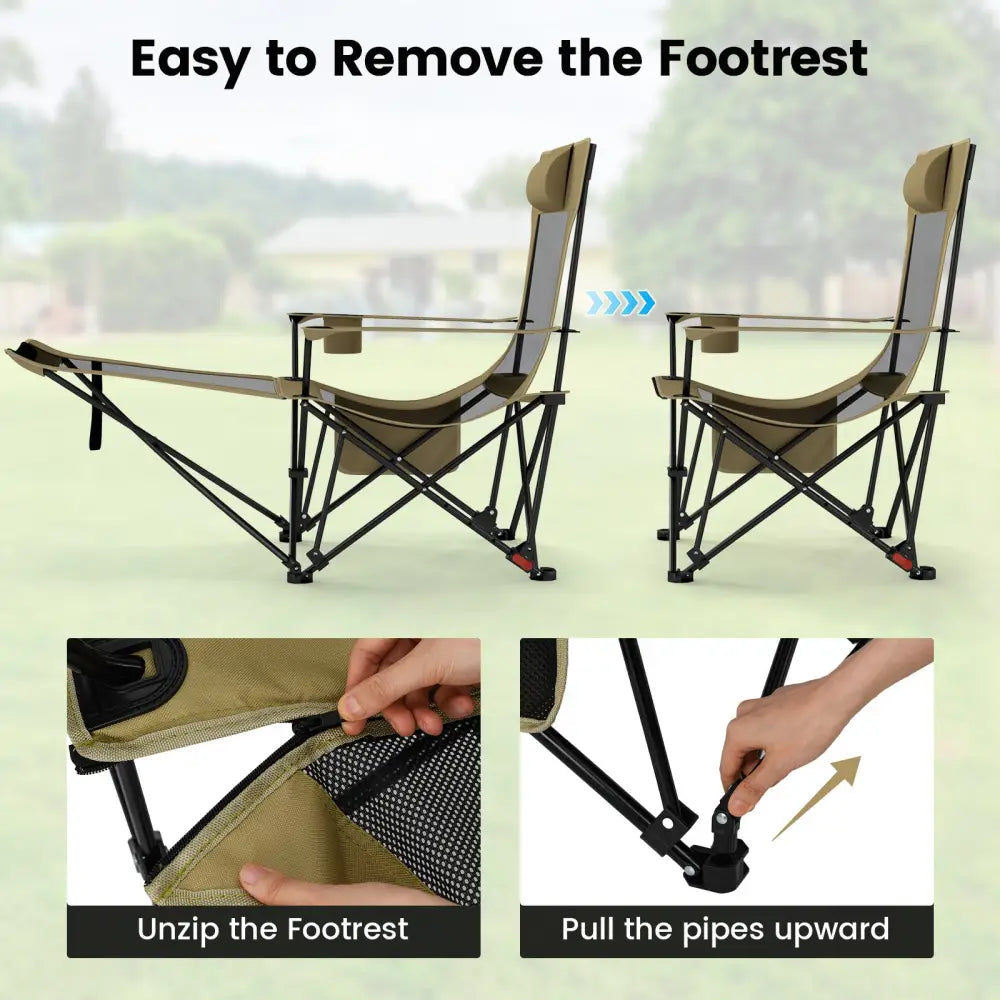 Reclining Camping Chair with Removable Footrest and Adjustable Backrest-Green - Green - Camping Furniture