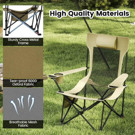 Reclining Camping Chair with Removable Footrest and Adjustable Backrest-Green - Green - Camping Furniture