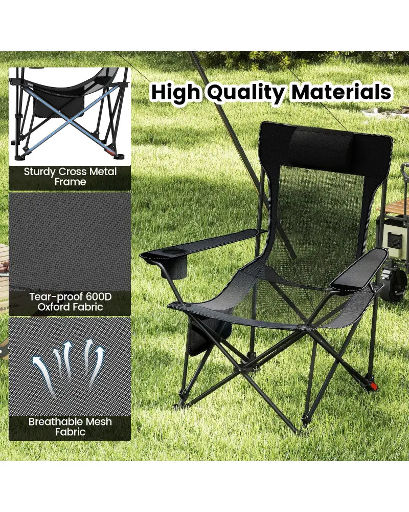 Reclining Camping Chair with Removable Footrest and Adjustable Backrest-Gray - Gray - Camping Furniture