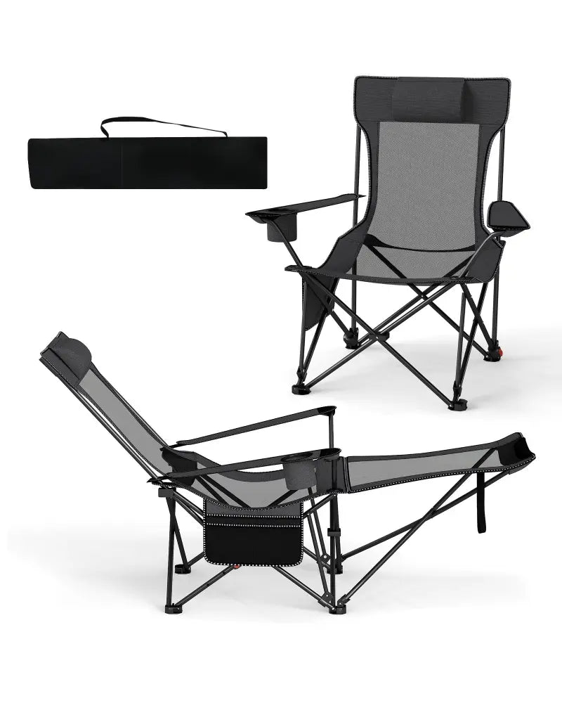 Reclining Camping Chair with Removable Footrest and Adjustable Backrest-Gray - Gray - Camping Furniture