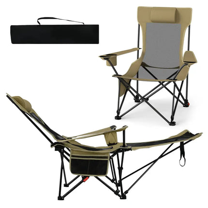 Reclining Camping Chair with Removable Footrest and Adjustable Backrest-Green - Green - Camping Furniture