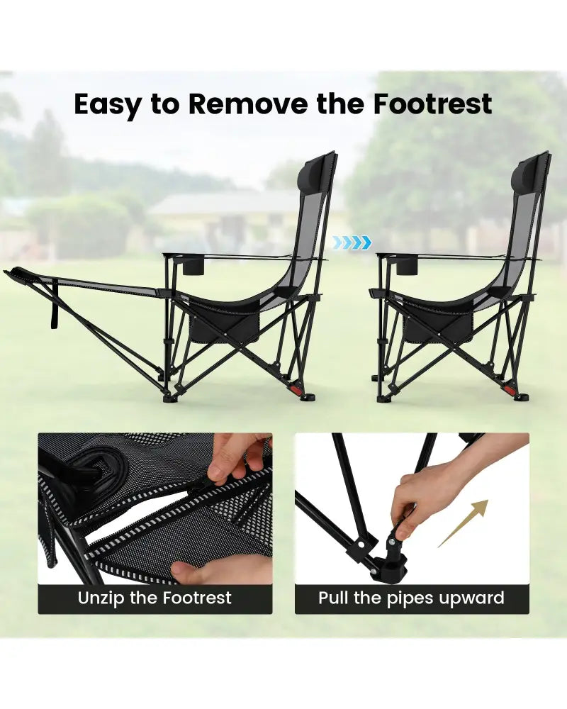 Reclining Camping Chair with Removable Footrest and Adjustable Backrest-Gray - Gray - Camping Furniture