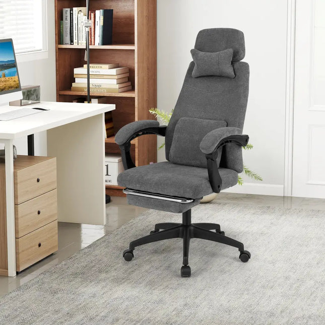 Reclining Office Chair Chenille Fabric Upholstered Computer Desk Chair-Gray - Gray - Ergonomic Chairs