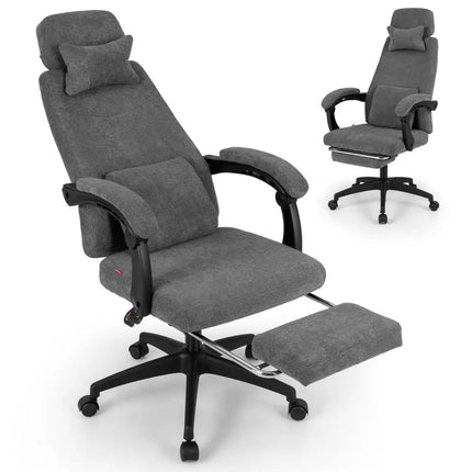 Reclining Office Chair Chenille Fabric Upholstered Computer Desk Chair-Gray - Gray - Ergonomic Chairs