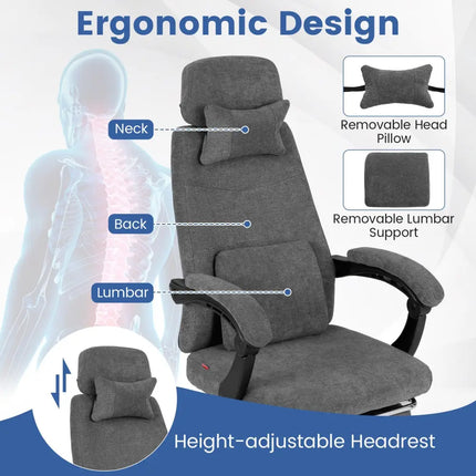 Reclining Office Chair Chenille Fabric Upholstered Computer Desk Chair-Gray - Gray - Ergonomic Chairs