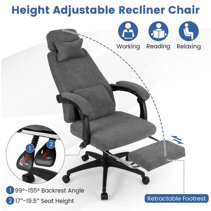 Reclining Office Chair Chenille Fabric Upholstered Computer Desk Chair-Gray - Gray - Ergonomic Chairs