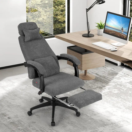 Reclining Office Chair Chenille Fabric Upholstered Computer Desk Chair-Gray - Gray - Ergonomic Chairs