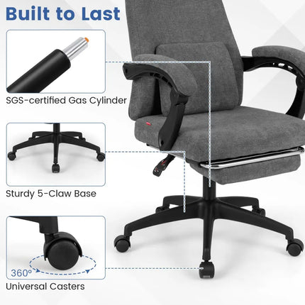 Reclining Office Chair Chenille Fabric Upholstered Computer Desk Chair-Gray - Gray - Ergonomic Chairs