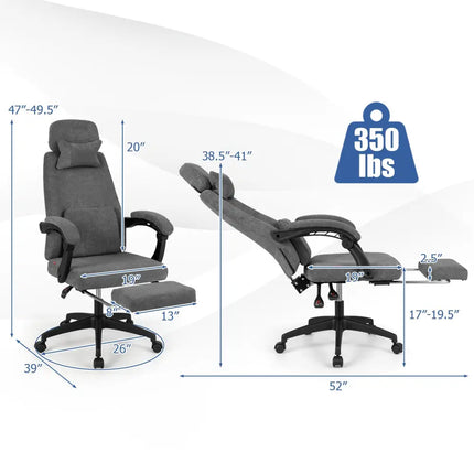 Reclining Office Chair Chenille Fabric Upholstered Computer Desk Chair-Gray - Gray - Ergonomic Chairs