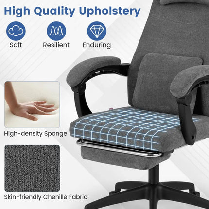 Reclining Office Chair Chenille Fabric Upholstered Computer Desk Chair-Gray - Gray - Ergonomic Chairs