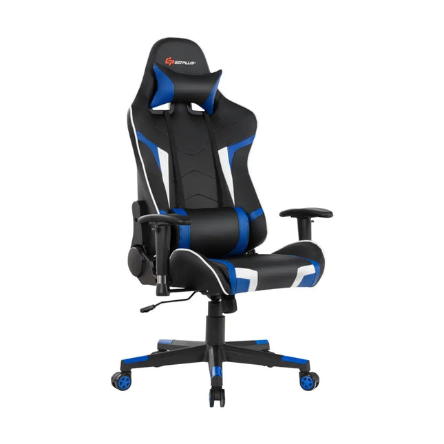 Reclining Swivel Massage Gaming Chair with Lumbar Support-Blue - Blue - Gaming Chairs