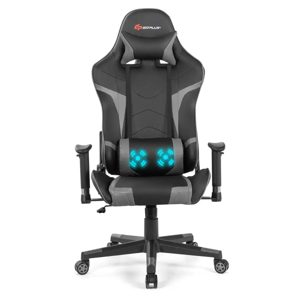 Reclining Swivel Massage Gaming Chair with Lumbar Support-Gray - Gray - Gaming Chairs