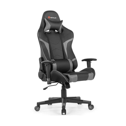 Reclining Swivel Massage Gaming Chair with Lumbar Support-Gray - Gray - Gaming Chairs