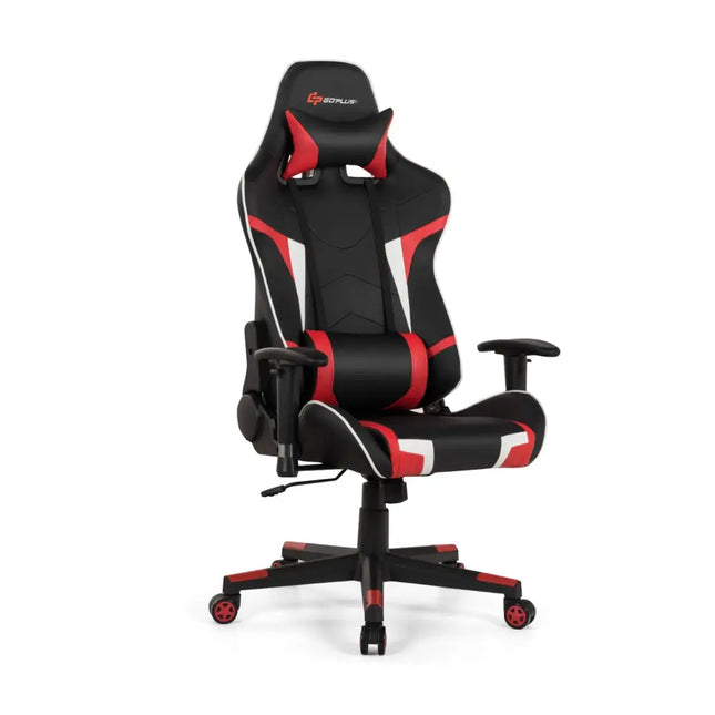 Reclining Swivel Massage Gaming Chair with Lumbar Support-Red - Red - Gaming Chairs