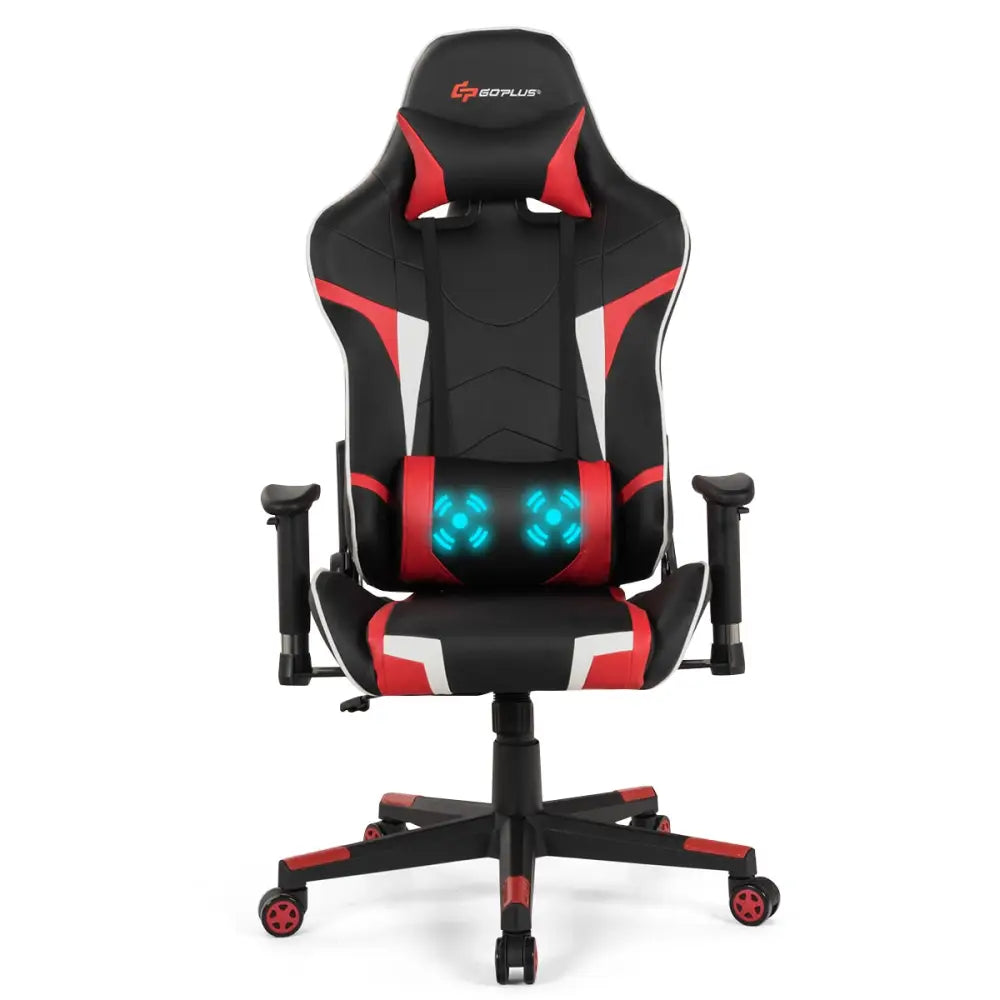 Reclining Swivel Massage Gaming Chair with Lumbar Support-Red - Red - Gaming Chairs