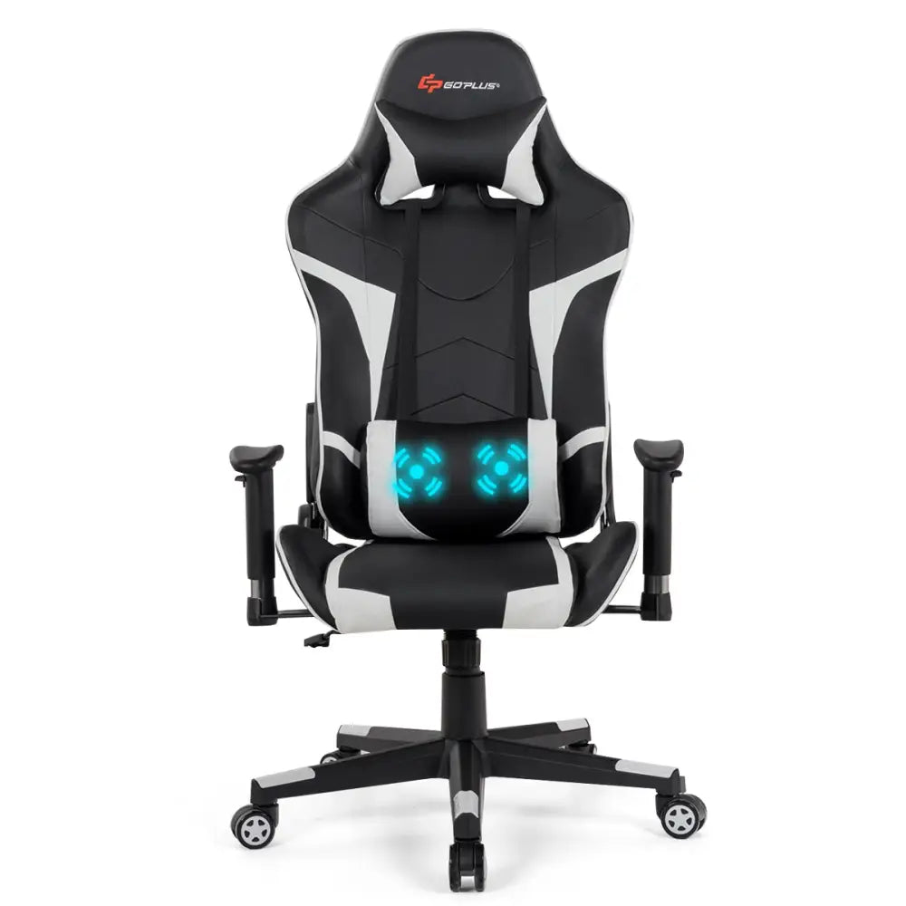 Reclining Swivel Massage Gaming Chair with Lumbar Support-White - White - Gaming Chairs