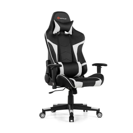 Reclining Swivel Massage Gaming Chair with Lumbar Support-White - White - Gaming Chairs