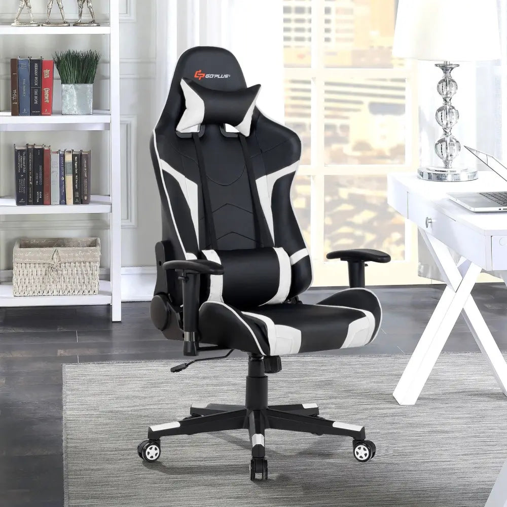 Reclining Swivel Massage Gaming Chair with Lumbar Support-White - White - Gaming Chairs