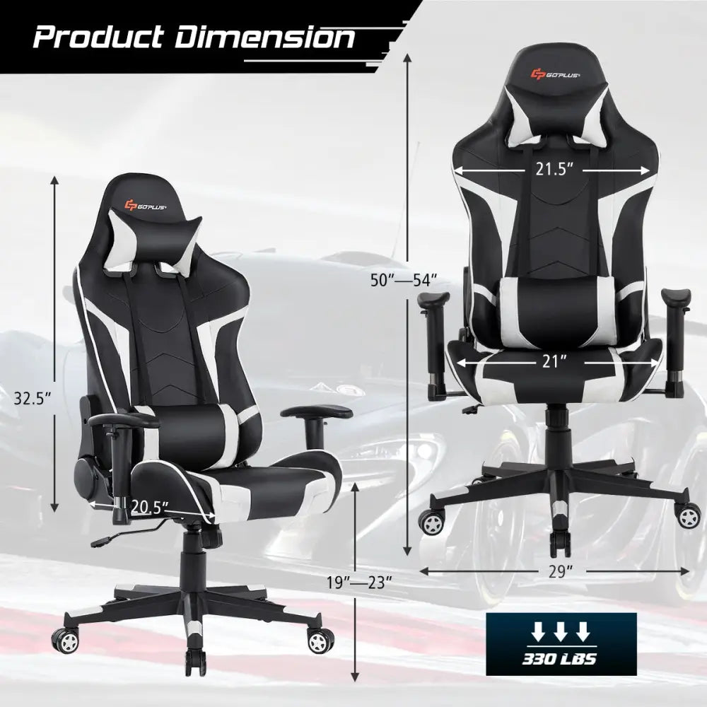 Reclining Swivel Massage Gaming Chair with Lumbar Support-White - White - Gaming Chairs