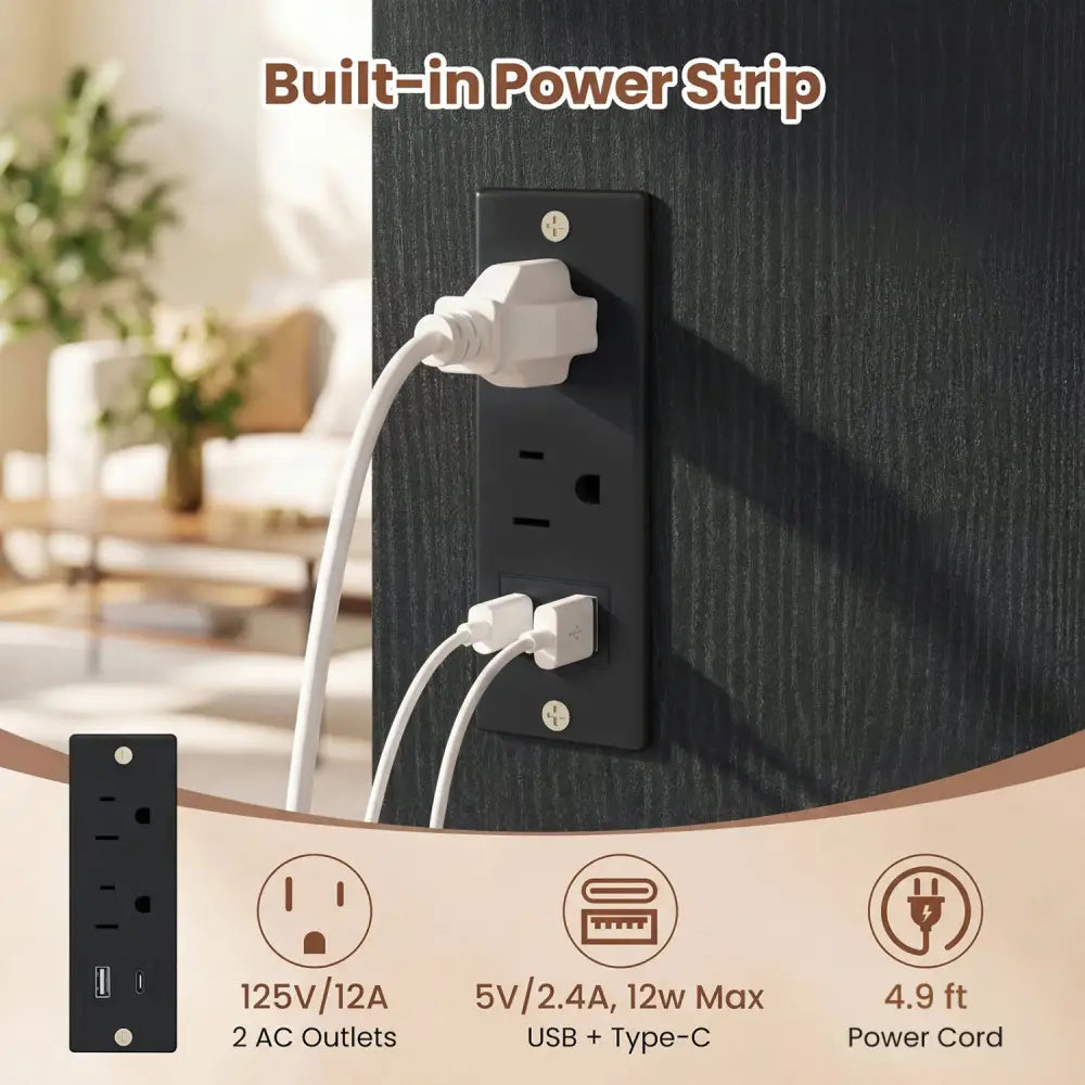 Record Player Stand on Wheels Rolling Turntable Stand with Power Outlets-Black - Black - End & Side Tables