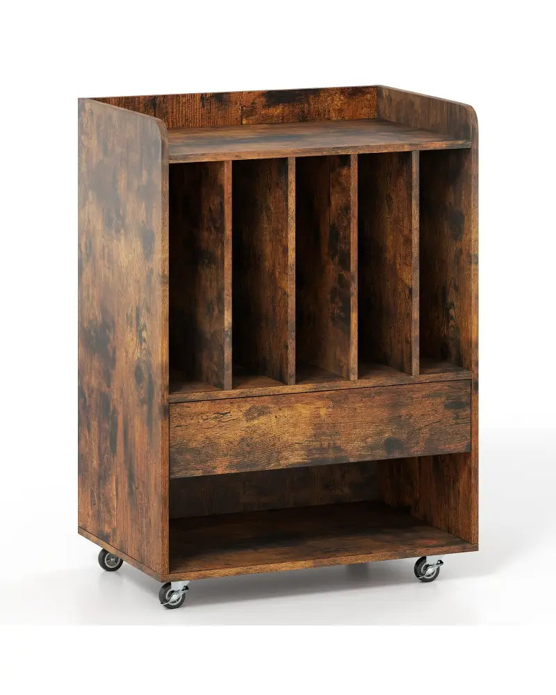 Record Player Stand Turntable Stand with Drawer and Record Holder-Brown - Brown - Cabinets & Chests