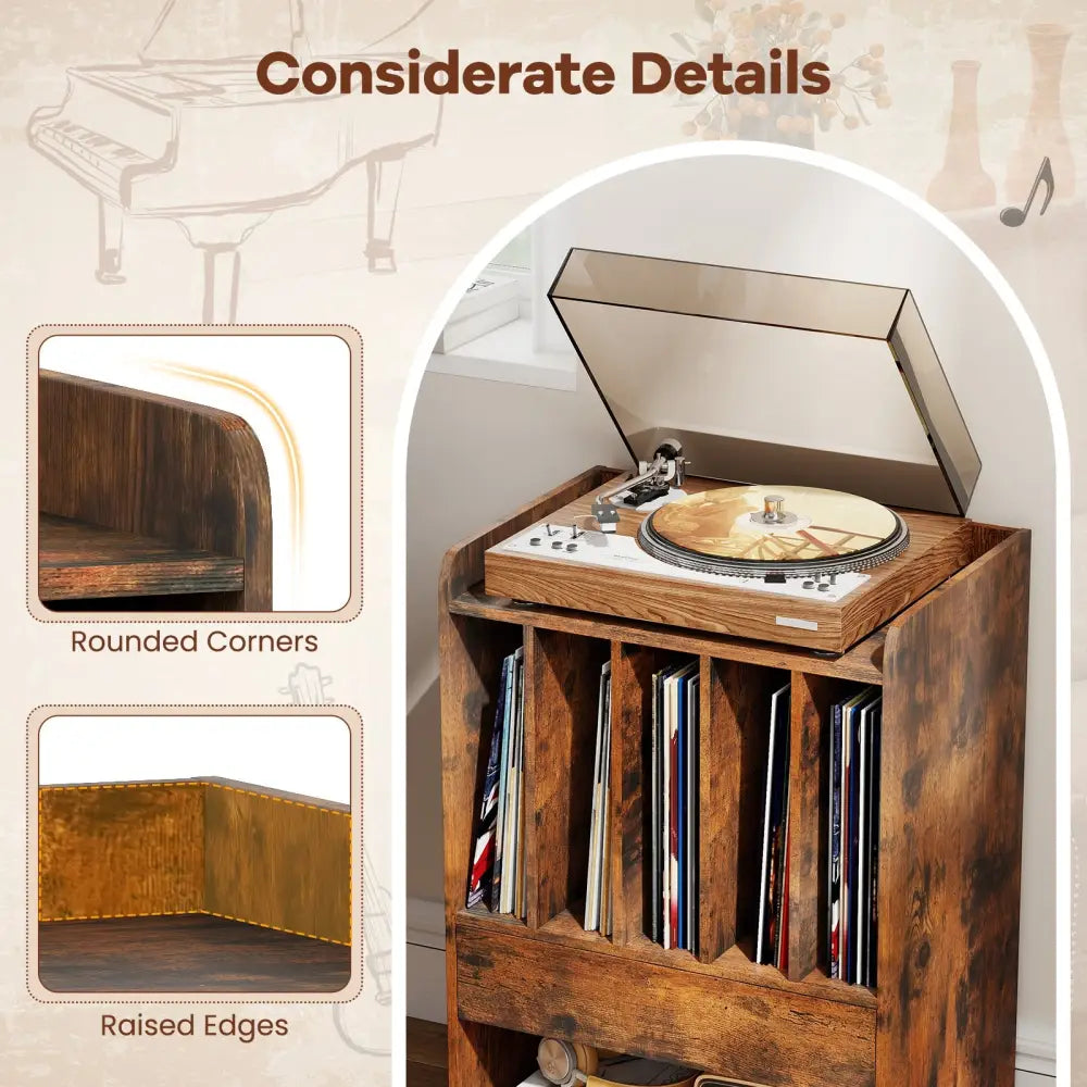 Record Player Stand Turntable Stand with Drawer and Record Holder-Brown - Brown - Cabinets & Chests