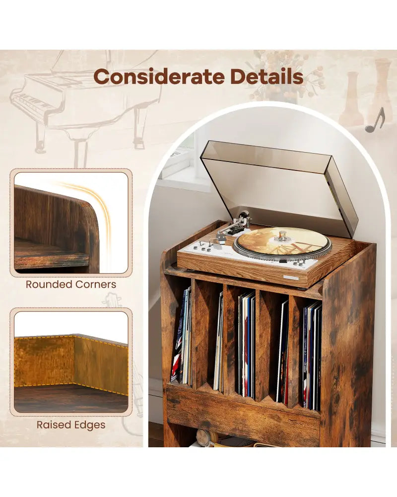Record Player Stand Turntable Stand with Drawer and Record Holder-Brown - Brown - Cabinets & Chests