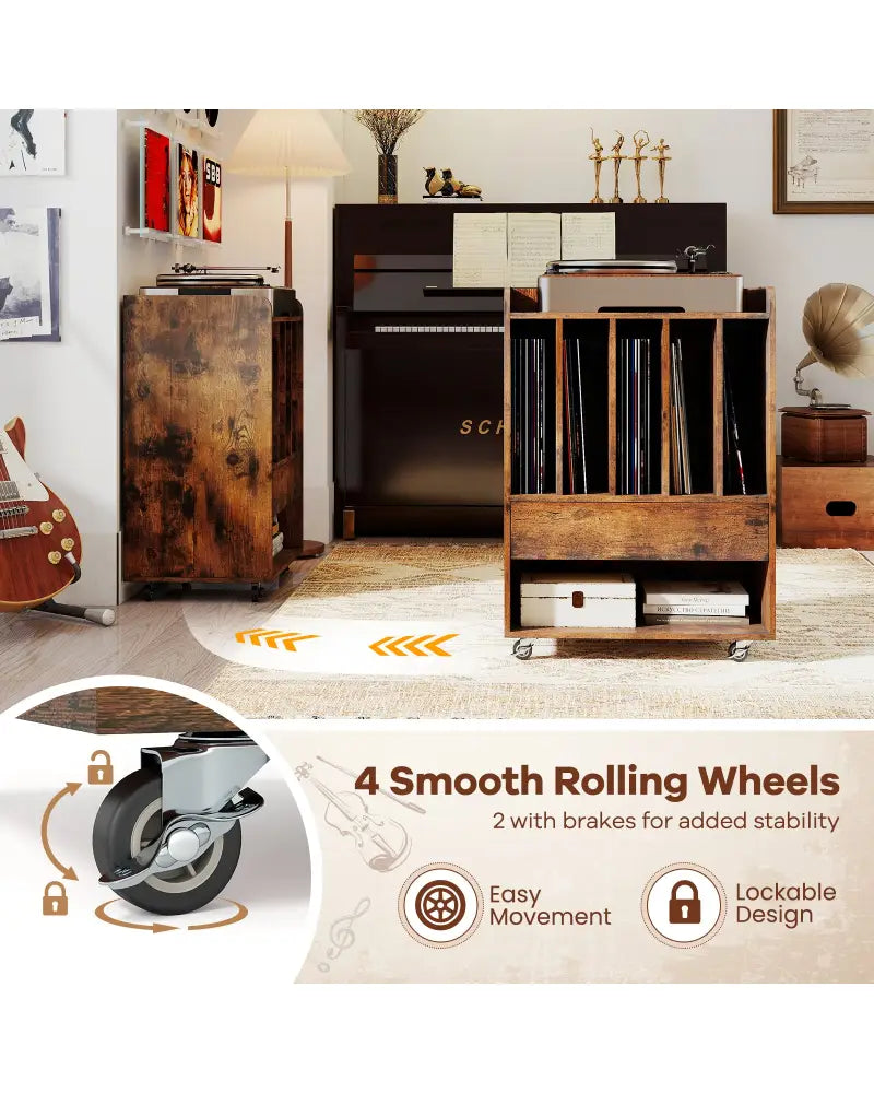 Record Player Stand Turntable Stand with Drawer and Record Holder-Brown - Brown - Cabinets & Chests