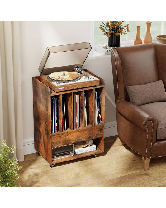 Record Player Stand Turntable Stand with Drawer and Record Holder-Brown - Brown - Cabinets & Chests