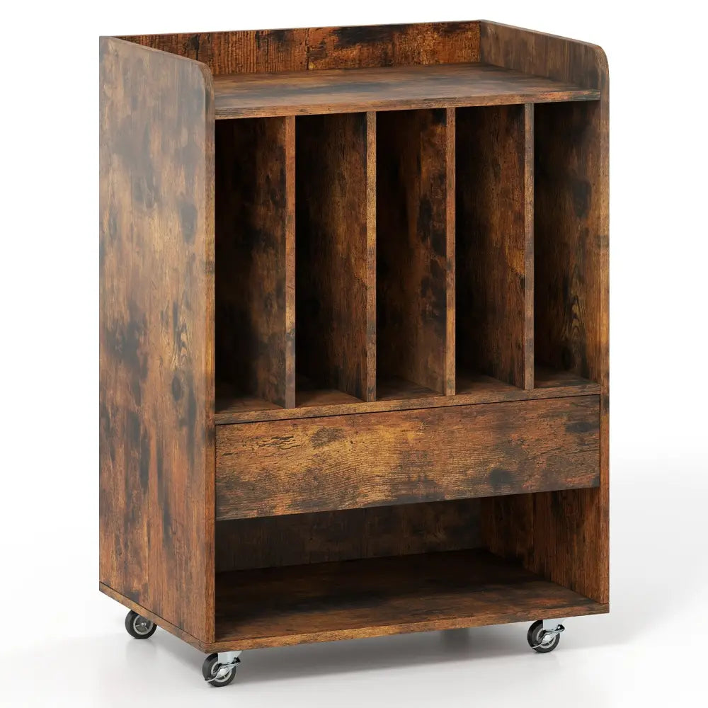 Record Player Stand Turntable Stand with Drawer and Record Holder-Brown - Brown - Cabinets & Chests