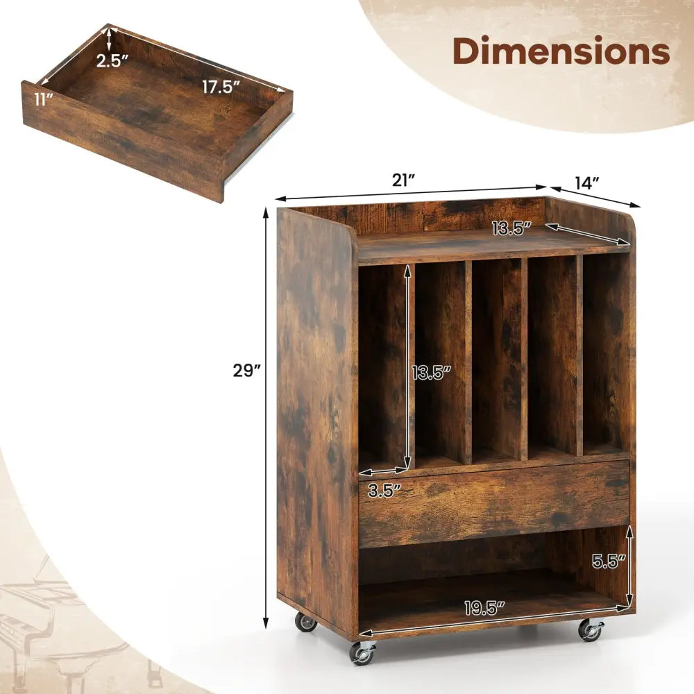 Record Player Stand Turntable Stand with Drawer and Record Holder-Brown - Brown - Cabinets & Chests