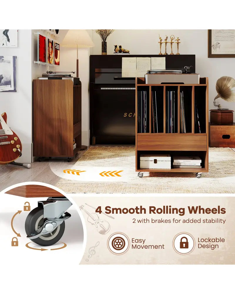Record Player Stand Turntable Stand with Drawer and Record Holder-Walnut - Walnut - Cabinets & Chests