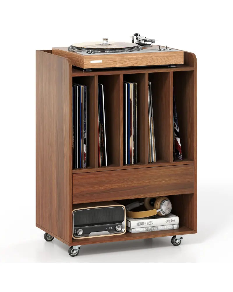 Record Player Stand Turntable Stand with Drawer and Record Holder-Walnut - Walnut - Cabinets & Chests