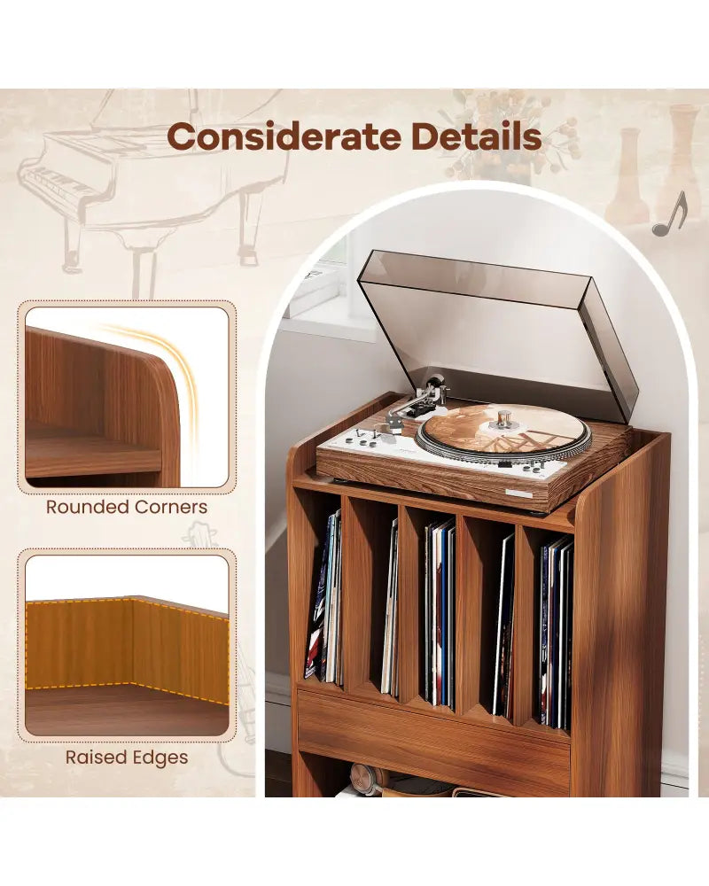 Record Player Stand Turntable Stand with Drawer and Record Holder-Walnut - Walnut - Cabinets & Chests