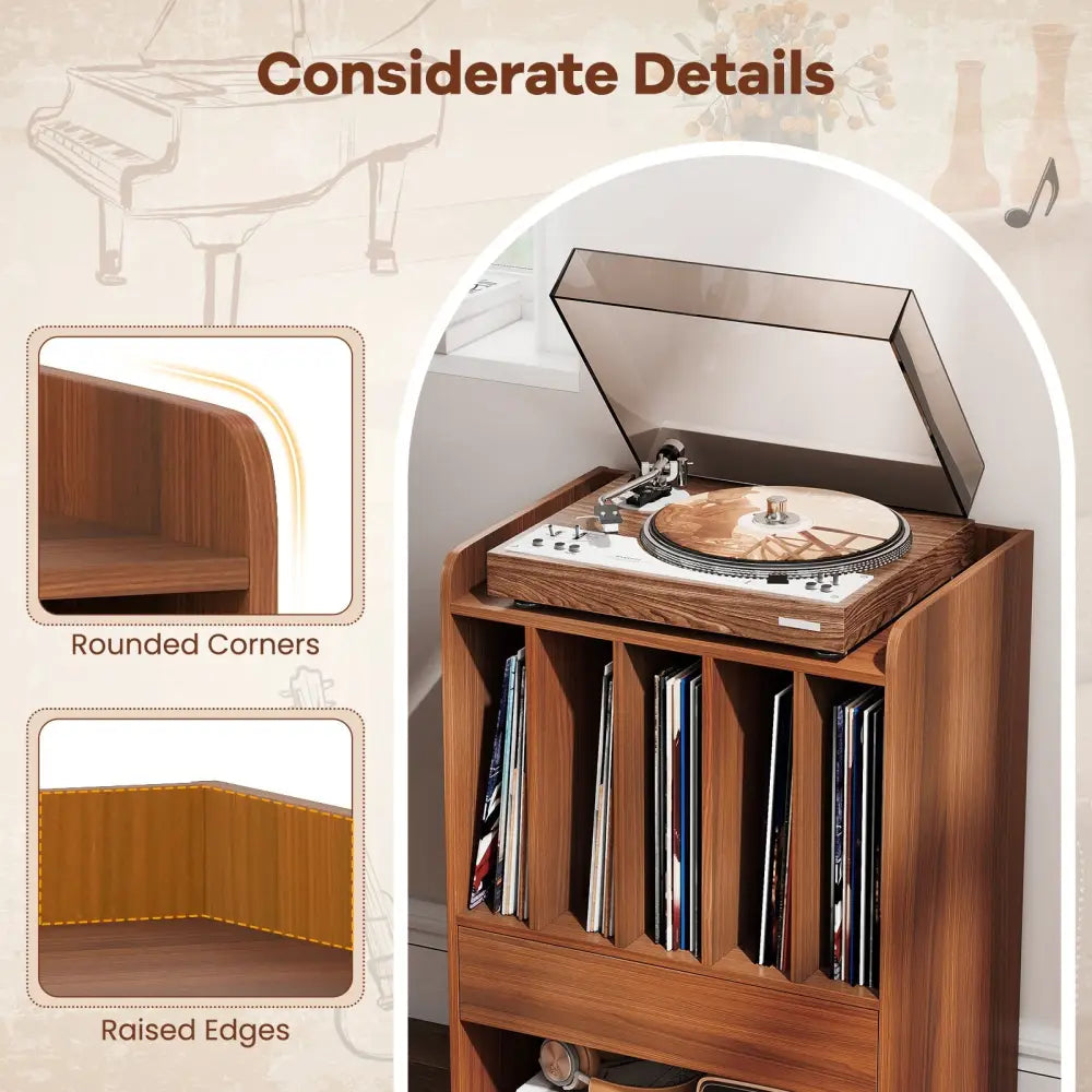 Record Player Stand Turntable Stand with Drawer and Record Holder-Walnut - Walnut - Cabinets & Chests