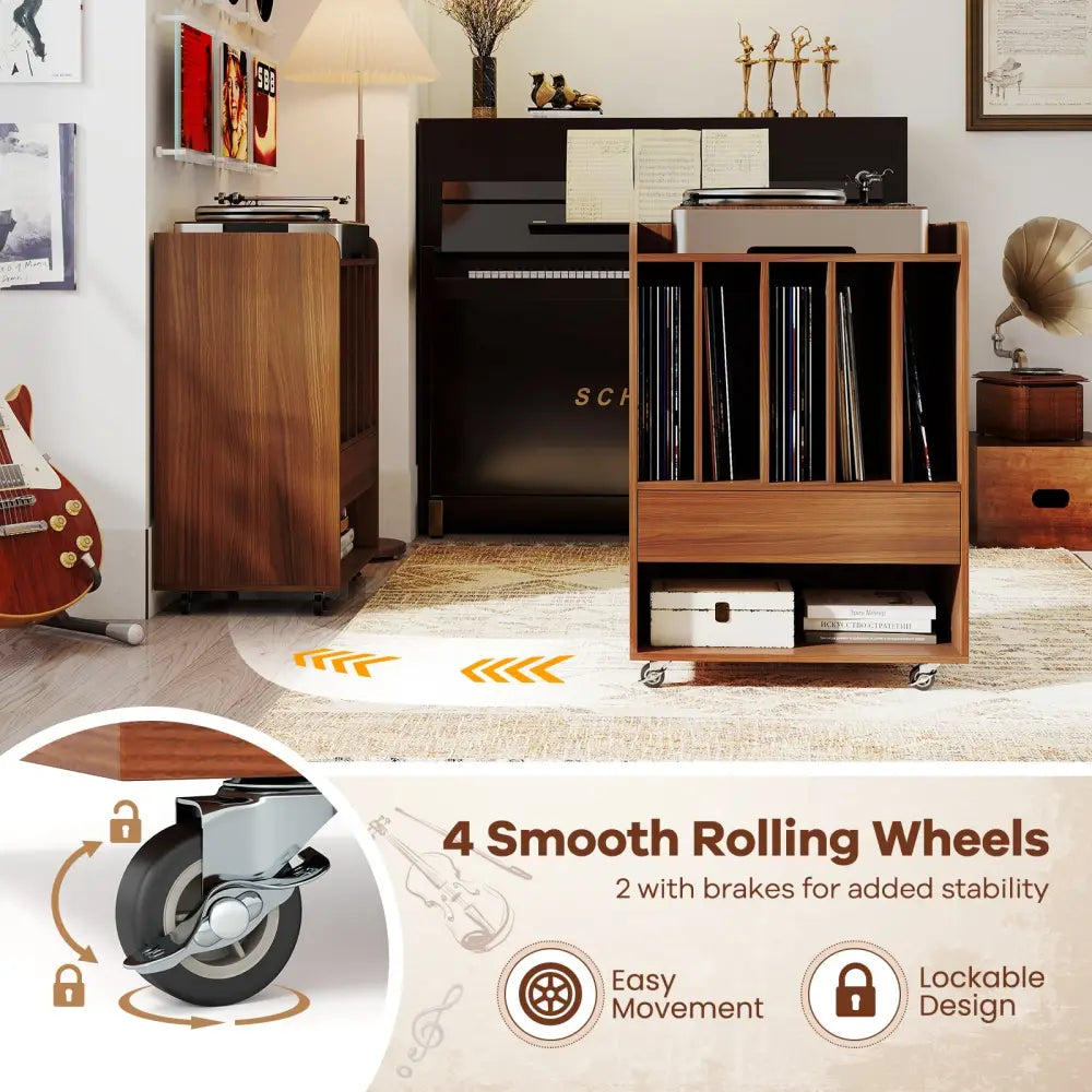Record Player Stand Turntable Stand with Drawer and Record Holder-Walnut - Walnut - Cabinets & Chests